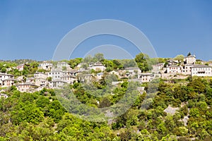 Ioannina village Vitsa in spring season old tranditional houses and green trees