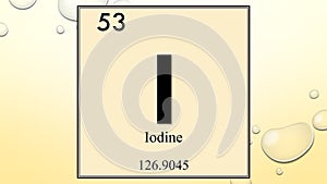 Iodine chemical element symbol on yellow bubble background