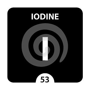 Iodine I chemical element. Iodine Sign with atomic number. Chemical 53 element of periodic table. Periodic Table of the Elements
