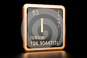 Iodine I stibium chemical element. 3D rendering