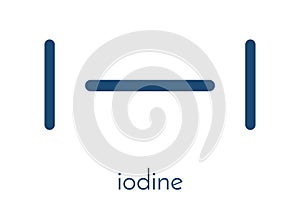 Iodine I2 molecule. Solutions of elemental iodine are used as disinfectants. Skeletal formula.