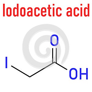 Iodoacetic acid molecule. Toxic alkylating agent. Skeletal formula.
