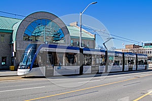 ION Light Rail Train On Charles Street In Kitchener, Ontario