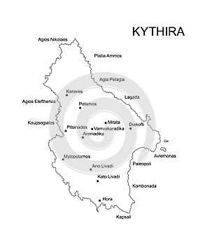 Ionian island Kythira map line contour vector silhouette illustration isolated on white background.