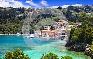 Ionian islands of Greece. splendid island Paxos.Beautiful turquoise bay and beach in Lakka village.