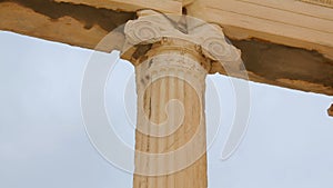 Ionic architecture style detail, sophisticated capitals on top of marble columns