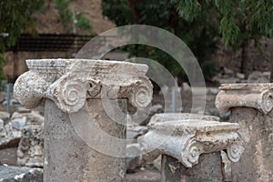 Ionic capitals at Beit She`an in Israel