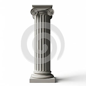 Ionic Column Capital and Shaft in Light Gray Stone on White Background architecture ancient