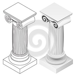 Ionic column style isometric view isolated