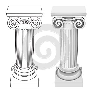 Ionic column style perspective view isolated