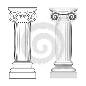 Ionic column style side view isolated