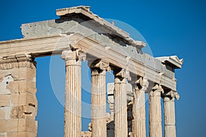 Ionic columns of the Erechtheum in the Acropolis of Athens