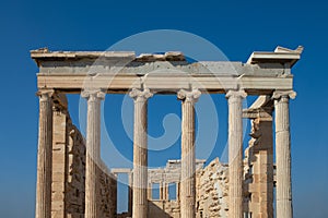 Ionic columns of the Erechtheum in the Acropolis of Athens