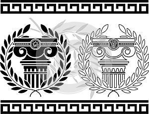 Ionic columns with wreaths