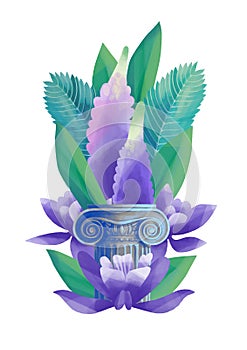 Ionic order column with flowers