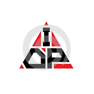 IOP triangle letter logo design with triangle shape. IOP triangle logo design monogram. IOP triangle vector logo template with red
