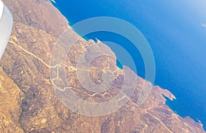 Ios island coastline Aegean Sea aerial view Greece