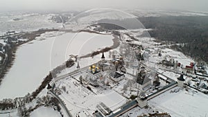 Iosifo-Volotsky monastery in winter, Moscow region, Russia, aerial view