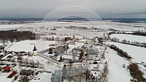 Iosifo-Volotsky monastery in winter, Moscow region, Russia, aerial view