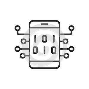 IoT code, icon in line design. IoT, code, internet, things, digital, connectivity, network on white background vector