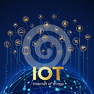 IOT concept. Internet of things. Global network connection. Monitoring and control smart systems icons. Vector illustration