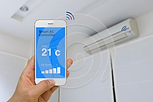 IOT Concept, Remotely Controlling Smart Air Conditioner with App