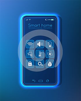 IOT concept. Smart home connection and control with smartphone through home network. Energy management system