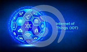 IOT. Internet of things concept. Everything connectivity device concept network, and business with internet. Abstract 3D sphere or
