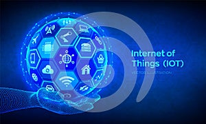 IOT. Internet of things concept. Everything connectivity device concept network, and business with internet. Abstract 3D sphere or