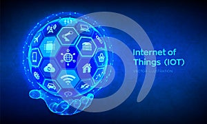 IOT. Internet of things concept. Everything connectivity device concept network, and business with internet. Abstract 3D sphere or