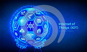 IOT. Internet of things concept. Everything connectivity device concept network and business with internet. Abstract 3D sphere or