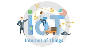 IoT, Internet of Things. Concept with keywords, letters and icons. Flat vector illustration. Isolated on white