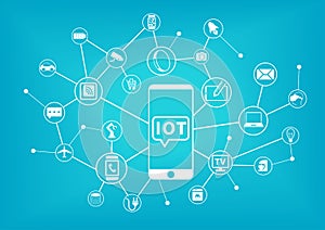 IOT (internet of things) concept. Mobile phone connected to the internet