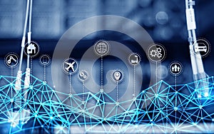 IOT internet of things digital technology concept. Server room background.