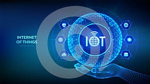 IOT. Internet of things. Everything connectivity device concept network, and business with internet. 3D sphere with surface of