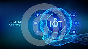 IOT. Internet of things. Everything connectivity device concept network, and business with internet. 3D sphere with surface of