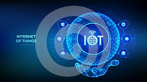 IOT. Internet of things. Everything connectivity device concept network, and business with internet. 3D sphere with surface of