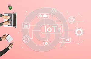 IoT security theme with people working together