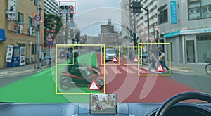 Iot smart automotive Driverless car with artificial intelligence combine with deep learning technology. self driving car can situa