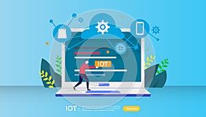 IOT smart house monitoring concept for industrial 4.0 home technology on laptop screen of internet of things connected objects.