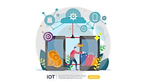 IOT smart house monitoring concept for industrial 4.0 online market on smartphone screen of internet of things connected objects.