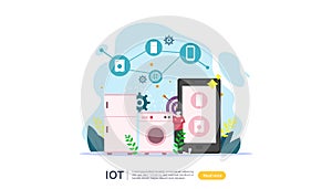 IOT smart house monitoring concept for industrial 4.0. remote appliances technology on smartphone screen app of internet of things
