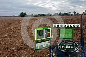 Iot smart industry robot 4.0 agriculture concept,industrial agronomist,farmer using autonomous tractor with self driving technolog