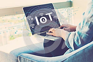IoT theme with woman using laptop
