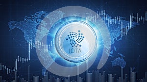 IOTA cash coin on hud background with bull stock chart. photo