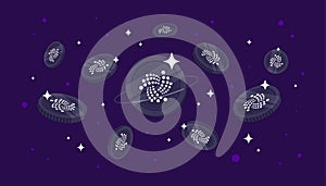 IOTA MIOTA coins falling from the sky. MIOTA cryptocurrency concept banner background