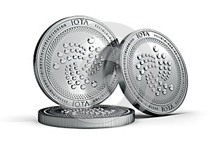 3 IOTA physical concept coins isolated on white background. 3D rendering. photo