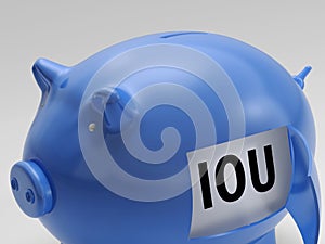 IOU In Piggy Shows Borrowing From Savings photo