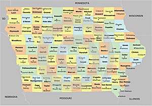 Iowa County Map with 99 counties