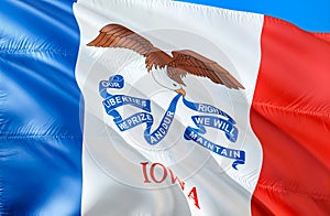 Iowa flag. 3D Waving USA state flag design. The national US symbol of Iowa state, 3D rendering. National colors and National flag